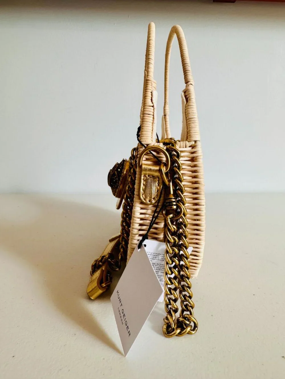 KURT GEIGER LONDON 2-WAY CHELSEA RATTAN WICKER BASKET HOBO CROSSBODY BAG $276